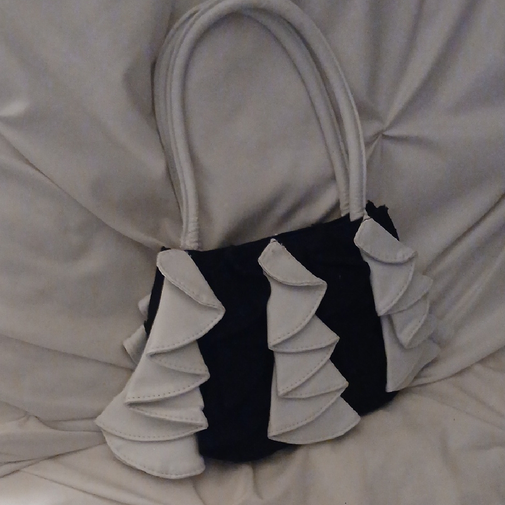 Chic Black and White Ruffle Mini Bag